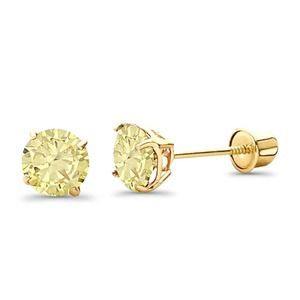 Solid 14K Yellow Gold Yellow CZ Stud Earrings w/ Screw Back 5mm